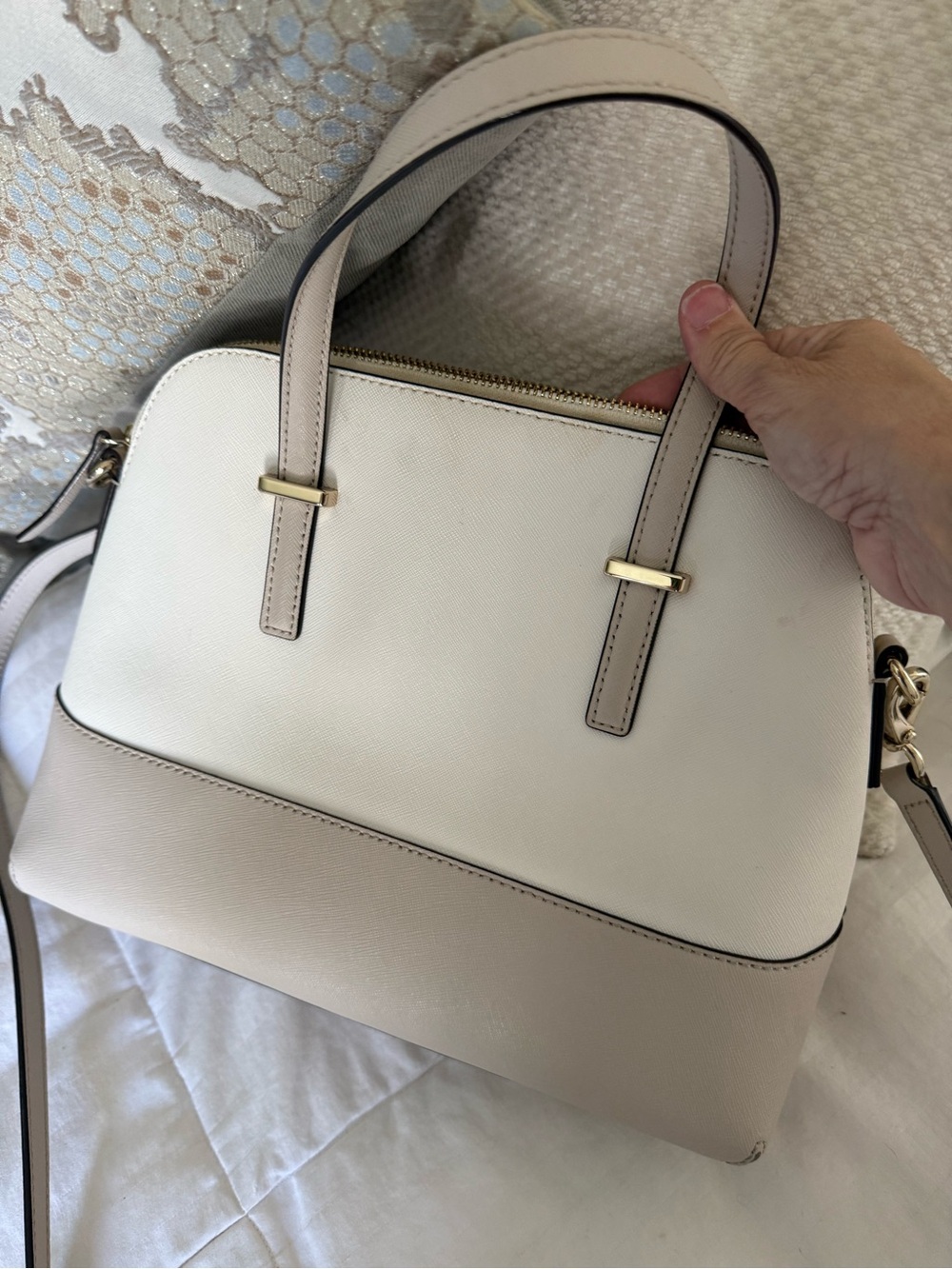 kate spade Two-Tone Cream and Beige Dome Satchel with Gold Hardware - Picture 2 of 4